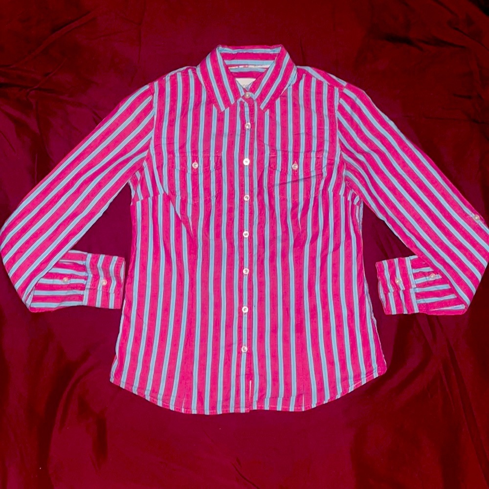Long Sleeve, Pink and Blue Striped, Button Down  Aéropostale Shirt
